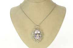 18K White Gold 37 Ctw Pear Kunzite Diamond Ornate Pendant