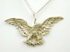 Detailed Carved Sterling Eagle Pendant & Chain