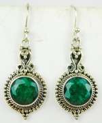 Ornate Natural Mine Cut Emerald Sterling Earrings