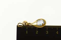 18K Yellow Gold Pear Faceted Blue Topaz Retro Drop Pendant