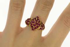 14K Yellow Gold Ornate Marquise Ruby Cluster Statement Ring