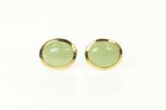14K Yellow Gold Oval Jadeite Cabochon Classic Stud Earrings