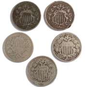 5 Shield Nickels