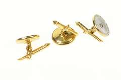 14K Yellow Gold Art Deco Mother of Pearl Diamond Buttons Cuff Links