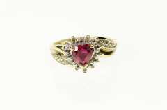 10K Yellow Gold Heart Syn. Ruby Diamond Accent Statement Ring