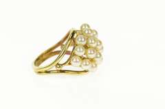 14K Yellow Gold Retro Domed Pearl Cluster Statement Band Ring