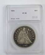 VF30 1845 Seated Liberty Silver Dollar - Graded by SEGS