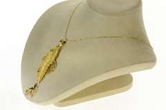 18K Yellow Gold Green Agate Elaborate Fish Statement Pendant