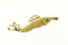 18K Yellow Gold Green Agate Elaborate Fish Statement Pendant