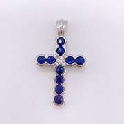 14kt Gold, Blue Sapphire, & Diamond Cross Pendant