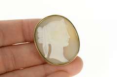 14K Yellow Gold Victorian Ornate Carved Lady Shell Cameo Pin/Brooch