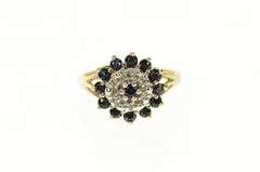 10K Yellow Gold Round Sapphire Diamond Halo Cocktail Ring
