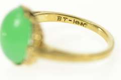 10K Yellow Gold Oval Green Agate Retro Cocktail Statement Ring