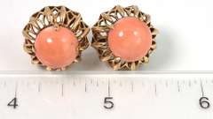 Vintage Angel Skin Coral Earrings in 14KT Yellow Gold