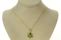 14K Yellow Gold Retro Jade Clover Shamrock Good Luck Pendant
