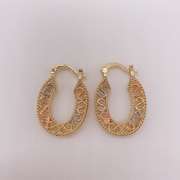 Fancy Italian 18kt Gold Plated Filigree Tricolor Hoop Earrings