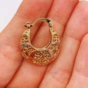 Fancy Italian 18kt Gold Plated Filigree Tricolor Hoop Earrings