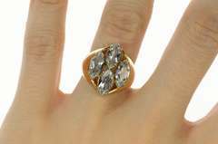 10K Yellow Gold Marquise Blue Topaz Squared Cluster Ring