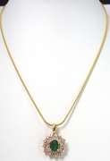 Classy Emerald & Diamond Necklace in 14KT Yellow Gold