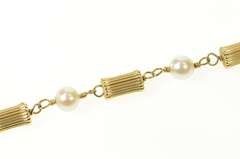 14K Yellow Gold Retro Pearl Grooved Pillar Link Chain Bracelet