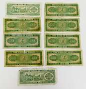 9 Bank of Korea 100 Won Vintage Paper Bills