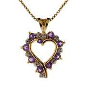 18K Gold over Sterling Silver Amethyst & Diamond Accent Open Heart Necklace