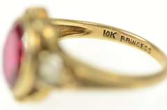 10K Yellow Gold 1940's Ornate Syn. Ruby CZ Statement Ring