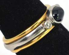 Retro Sapphire & Diamond Ring in 18KT Yellow Gold and Platinum