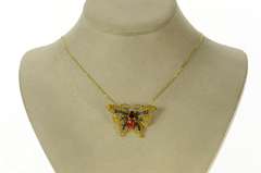18K Yellow Gold Pave Yellow & Blue Sapphire Diamond Butterfly Pendant