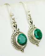 Ornate Natural Mine Cut Emerald Sterling Earrings