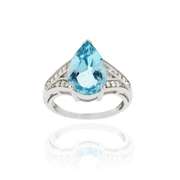 Sterling Silver 6.30ct. TGW Blue Topaz & CZ Teardrop Ring