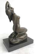 Sexy Lady Sits on Rock Bronze Sculpture