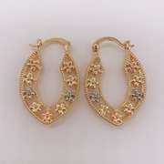 Fancy Italian 18kt Gold Plated Filigree Tricolor Hoop Earrings