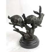 Two Running Hare Bronze Figurine
