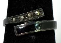 Edgy Anodized Onyx & Marcasite Ring in Sterling Silver