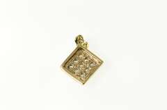 10K Yellow Gold Square Diamond Cluster Classic Statement Pendant