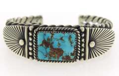 Vintage Turquoise Cuff Bangle in Sterling Silver