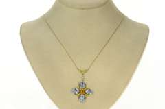14K Yellow Gold Retro Syn.Tanzanite & Citrine Flower Necklace
