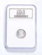 MS62 1833 Liberty Cap Dime - JR-4 - Graded NGC