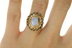 14K Yellow Gold Natural Opal Diamond Halo Victorian Cocktail Ring
