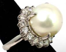 Colossal 14mm Pearl & Diamond Ring in Platinum