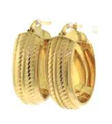 Amazing Yellow Gold Ribbed Oval Hoop Earrings