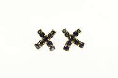 10K Yellow Gold Sapphire Rounded Criss Cross X Stud Earrings
