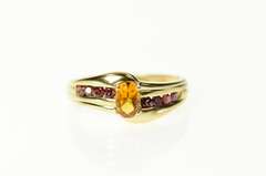 14K Yellow Gold Oval Citrine Garnet Accent Statement Ring