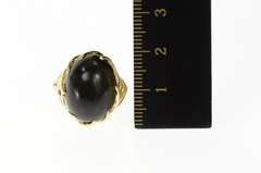 14K Yellow Gold Retro Black Wood Ornate Cocktail Statement Ring