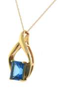 Charming Emerald Cut Blue Topaz Yellow Gold Necklace