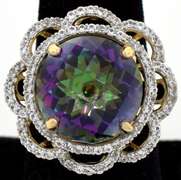 Enamoring Massive 16.00CTS Mystic Topaz & White Topaz Flower Ring in Vermeil