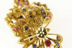 22K Yellow Gold Ruby Sapphire Encrusted Butterfly Screw Back Earrings