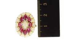 18K Yellow Gold Opal Ruby Diamond Halo Cocktail Statement Ring