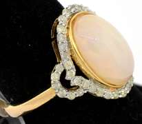 Incredible Cabochon Cut Opal & Diamond Halo Ring in Vermeil
